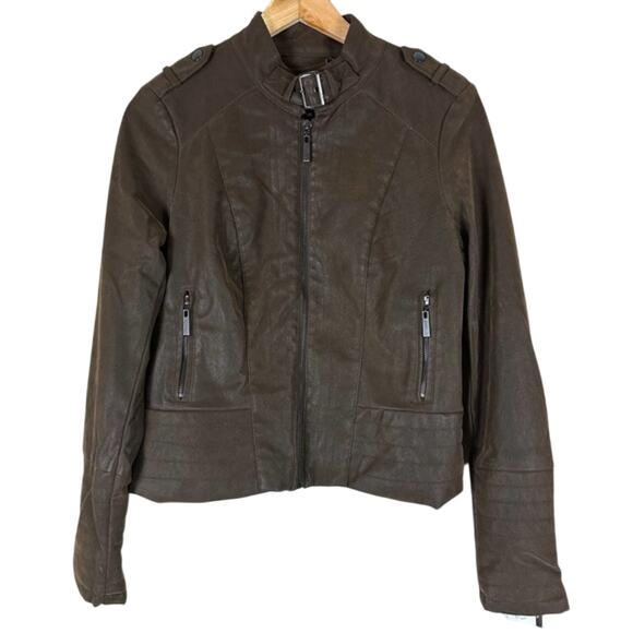NWT J2 Jacket Womens M Brown Faux Suede Leather Edgy Moto Rocket Skater Punk - Picture 1 of 7